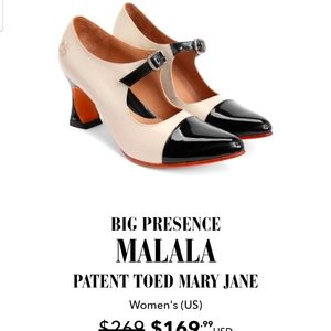 John Fluevog Big Presence Mala in ivory and black.size 10.5